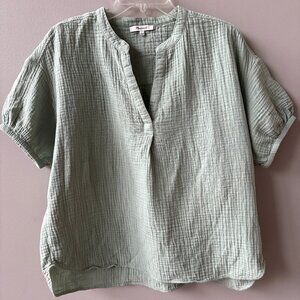 Madewell Lightspun Bubble sleeve Popover shirt, size large, Frosted Sage